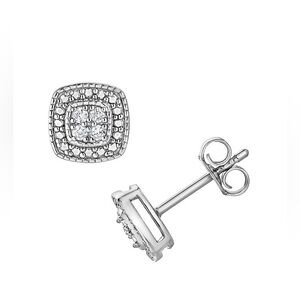 Square Diamond Earrings 1/10 Carat TW